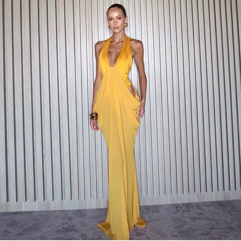 Victoria's Vogue Deep V Neck Backless Sexy Maxi Dress Women Summer Elegant Halter Off-shoulder Sleeveless See Through Beach Club Dress Victoria's Vogue Deep V Neck Backless Sexy Maxi Dress Women Summer Elegant Halter Off-shoulder Sleeveless See Through Beach Club Dress