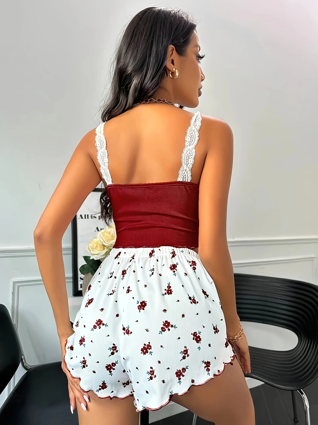 Victoria's Vogue 2PCS Women Pajama Set Lace V-Neck Camisole Top and Floral Printed Shorts Sleepwear Nightwear Loungewear Summer Outfit Victoria's Vogue 2PCS Women Pajama Set Lace V-Neck Camisole Top and Floral Printed Shorts Sleepwear Nightwear Loungewear Summer Outfit