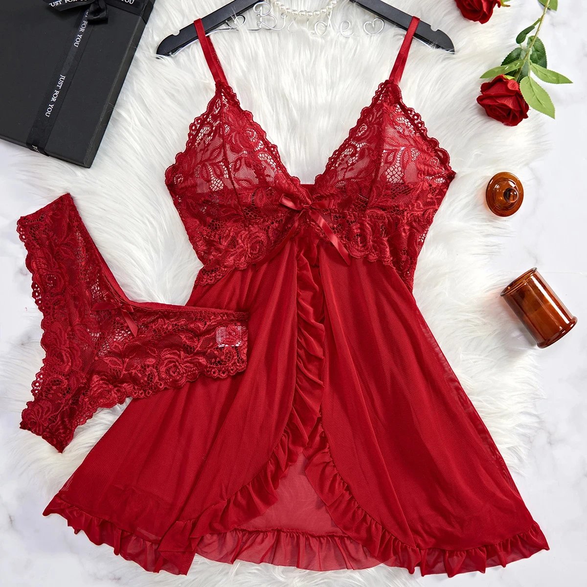 Victoria's Vogue 2 Pcs Set Lace Nightgown Women Exquisite Homewear New Green Nighttime Pajamas Transparent Split Nightdress V-Neck Bra Panty Sets Victoria's Vogue 2 Pcs Set Lace Nightgown Women Exquisite Homewear New Green Nighttime Pajamas Transparent Split Nightdress V-Neck Bra Panty Sets