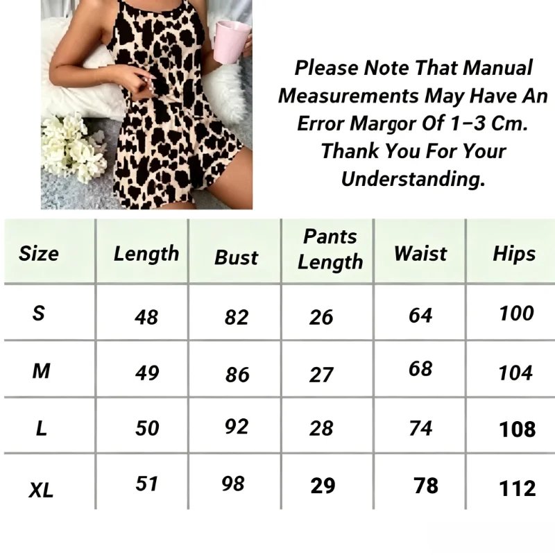 Victoria'S Vogue Women'S Summer  Casual Home Pajama Set Leopard Print Printed Suspender Top And Elastic Waist Shorts For New Women