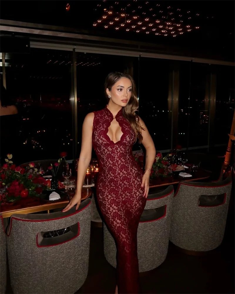 Victoria's Vogue Lace Sleeveless Sexy Maxi Dress Women Gown Elegant Hollow Out Half High Collar Split Bodycon Club Party Long Dresses Victoria's Vogue Lace Sleeveless Sexy Maxi Dress Women Gown Elegant Hollow Out Half High Collar Split Bodycon Club Party Long Dresses