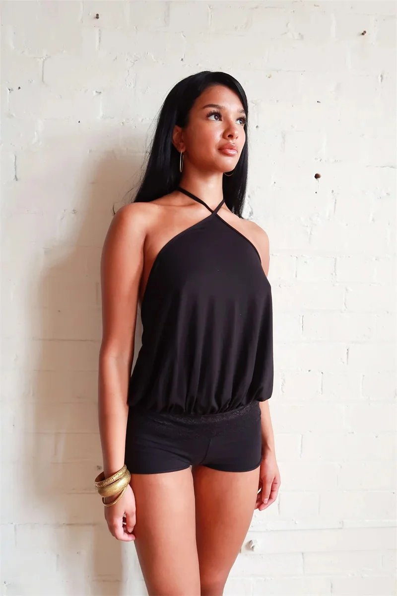 Victoria's Vogue Halter Backless Sexy Mini Dress Women Robe Fashion Summer New Lace Patchwork Sleeveless Pleated Ruffled Club Dress