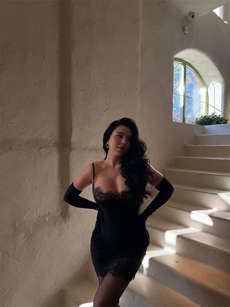 Victoria's Vogue Black Spaghetti Strap Lace Mini Dress Women Fashion Elegant Off-shoulder Sleeveless Backless Skinny Club Party Dresses Victoria's Vogue Black Spaghetti Strap Lace Mini Dress Women Fashion Elegant Off-shoulder Sleeveless Backless Skinny Club Party Dresses