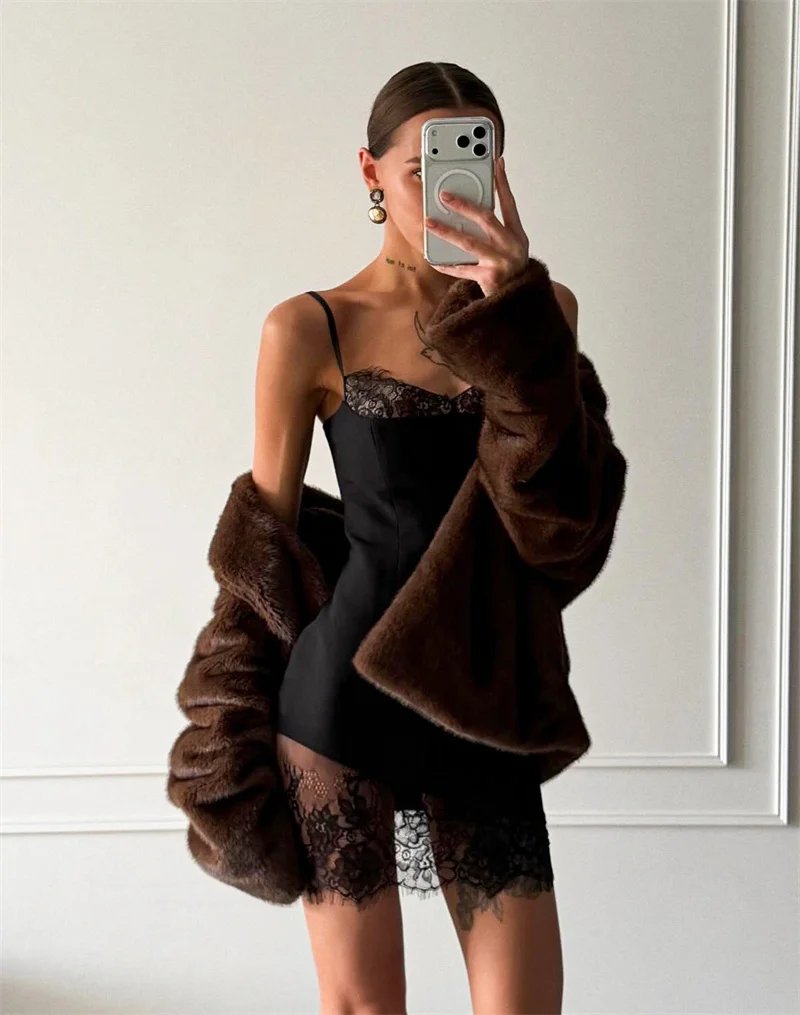 Victoria's Vogue Black Spaghetti Strap Lace Mini Dress Women Fashion Elegant Off-shoulder Sleeveless Backless Skinny Club Party Dresses Victoria's Vogue Black Spaghetti Strap Lace Mini Dress Women Fashion Elegant Off-shoulder Sleeveless Backless Skinny Club Party Dresses