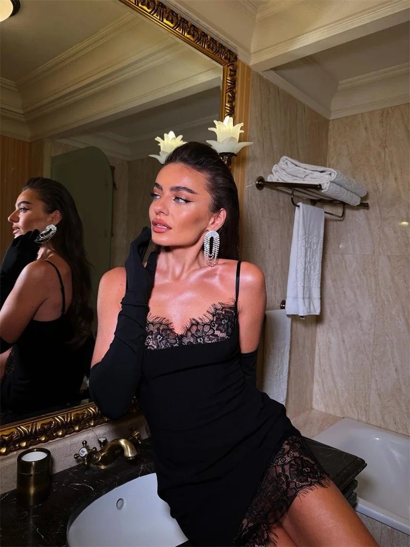 Victoria's Vogue Black Spaghetti Strap Lace Mini Dress Women Fashion Elegant Off-shoulder Sleeveless Backless Skinny Club Party Dresses Victoria's Vogue Black Spaghetti Strap Lace Mini Dress Women Fashion Elegant Off-shoulder Sleeveless Backless Skinny Club Party Dresses