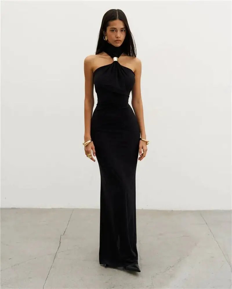 Victoria's Vogue Turtleneck Off-shoulder Sexy Knit Maxi Dress For Women Gown Metal Buckle Strapless Sleeveless High Waist Knitted Dress Victoria's Vogue Turtleneck Off-shoulder Sexy Knit Maxi Dress For Women Gown Metal Buckle Strapless Sleeveless High Waist Knitted Dress