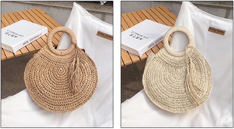 Victoria's Vogue 2023 Straw Bag Rattan Woven Round Tassel Handbag For Women Large Capacity Shoulder Tote Purse Ladies Holiday Wood Handle Bag Victoria's Vogue 2023 Straw Bag Rattan Woven Round Tassel Handbag For Women Large Capacity Shoulder Tote Purse Ladies Holiday Wood Handle Bag
