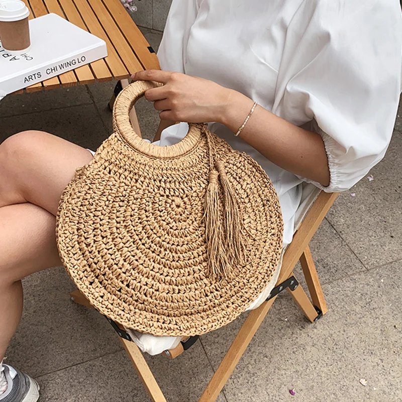 Victoria's Vogue 2023 Straw Bag Rattan Woven Round Tassel Handbag For Women Large Capacity Shoulder Tote Purse Ladies Holiday Wood Handle Bag Victoria's Vogue 2023 Straw Bag Rattan Woven Round Tassel Handbag For Women Large Capacity Shoulder Tote Purse Ladies Holiday Wood Handle Bag