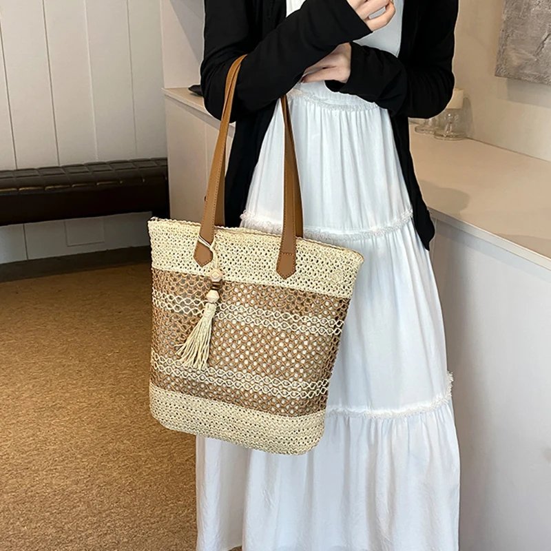 Victoria's Vogue Summer Straw Bags for Women High Quality Rattan Shoulder Bag Travel Handmade Woven Beach Handbags Female Large Capacity Totes