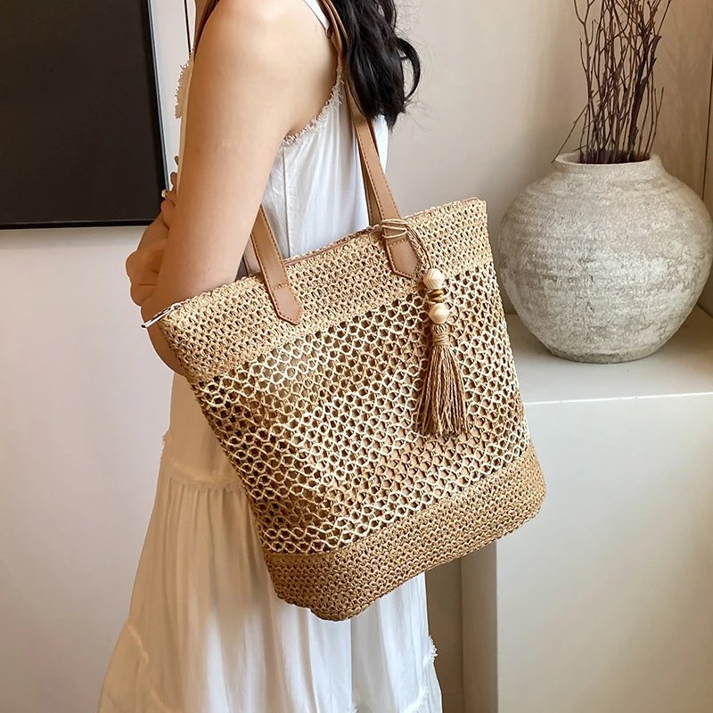 Victoria's Vogue Summer Straw Bags for Women High Quality Rattan Shoulder Bag Travel Handmade Woven Beach Handbags Female Large Capacity Totes