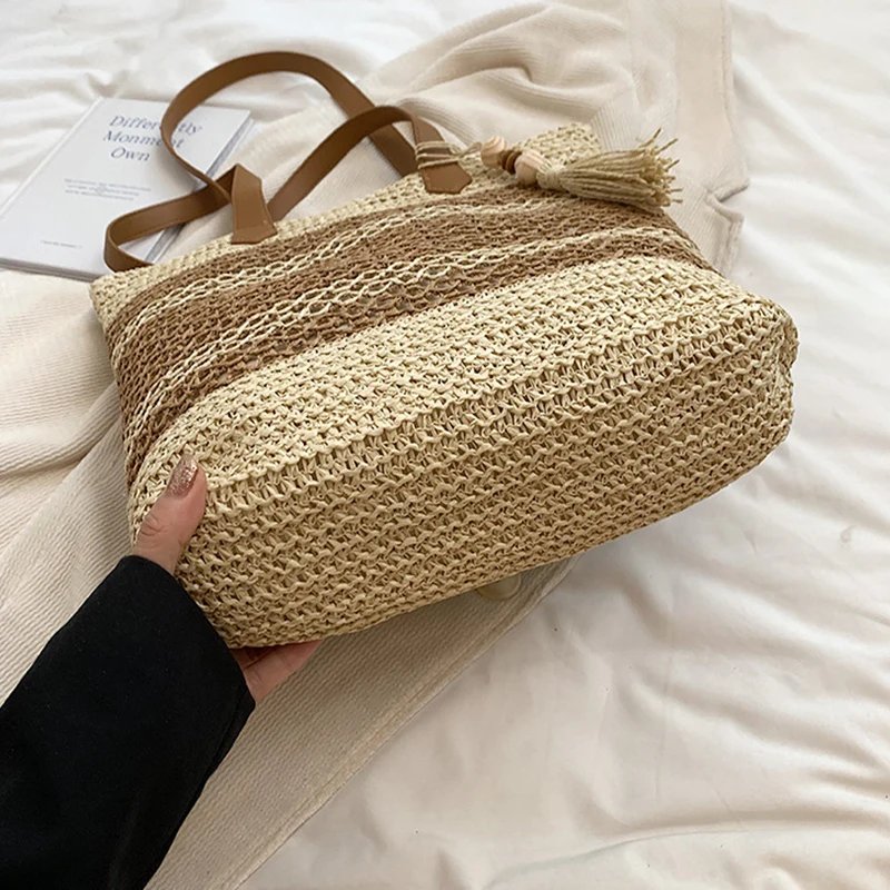 Victoria's Vogue Summer Straw Bags for Women High Quality Rattan Shoulder Bag Travel Handmade Woven Beach Handbags Female Large Capacity Totes