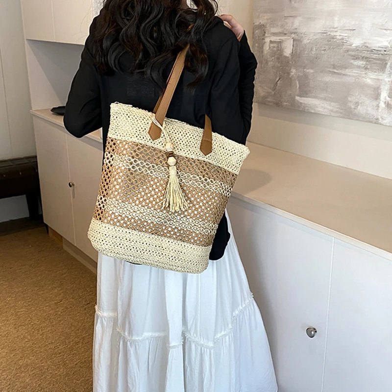 Victoria's Vogue Summer Straw Bags for Women High Quality Rattan Shoulder Bag Travel Handmade Woven Beach Handbags Female Large Capacity Totes
