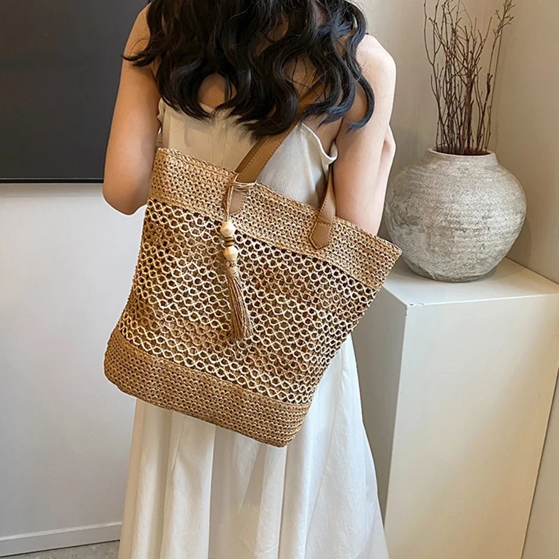Victoria's Vogue Summer Straw Bags for Women High Quality Rattan Shoulder Bag Travel Handmade Woven Beach Handbags Female Large Capacity Totes