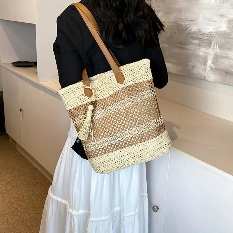 Victoria's Vogue Summer Straw Bags for Women High Quality Rattan Shoulder Bag Travel Handmade Woven Beach Handbags Female Large Capacity Totes