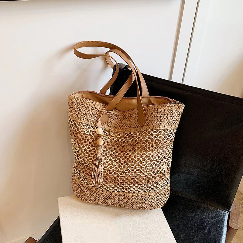 Victoria's Vogue Summer Straw Bags for Women High Quality Rattan Shoulder Bag Travel Handmade Woven Beach Handbags Female Large Capacity Totes