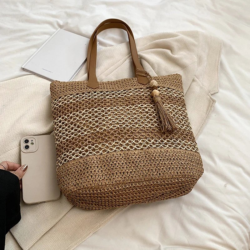 Victoria's Vogue Summer Straw Bags for Women High Quality Rattan Shoulder Bag Travel Handmade Woven Beach Handbags Female Large Capacity Totes
