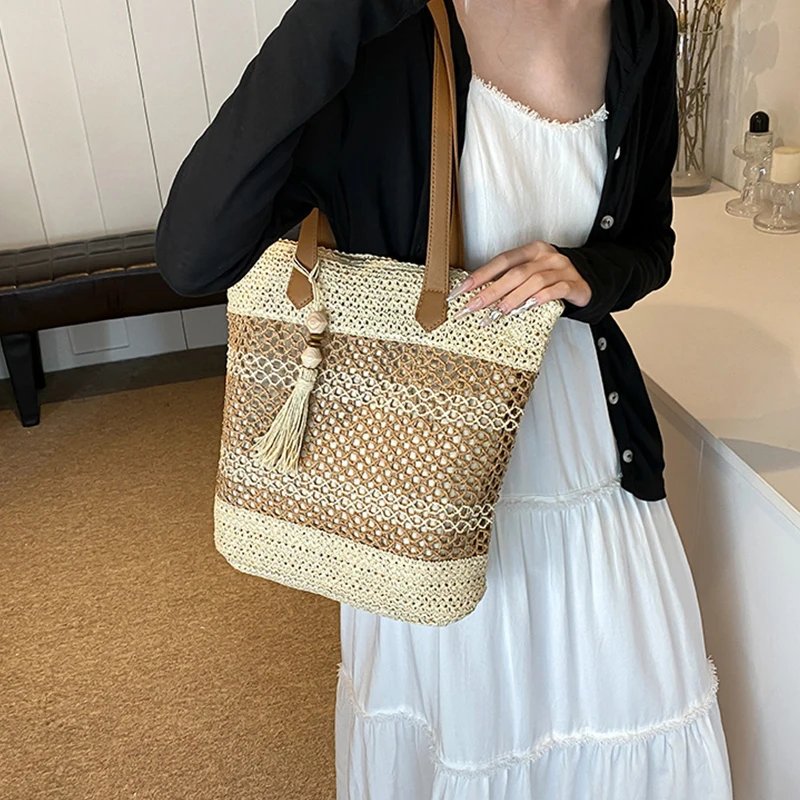 Victoria's Vogue Summer Straw Bags for Women High Quality Rattan Shoulder Bag Travel Handmade Woven Beach Handbags Female Large Capacity Totes