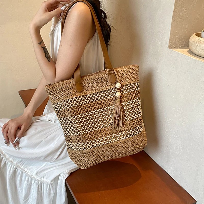 Victoria's Vogue Summer Straw Bags for Women High Quality Rattan Shoulder Bag Travel Handmade Woven Beach Handbags Female Large Capacity Totes