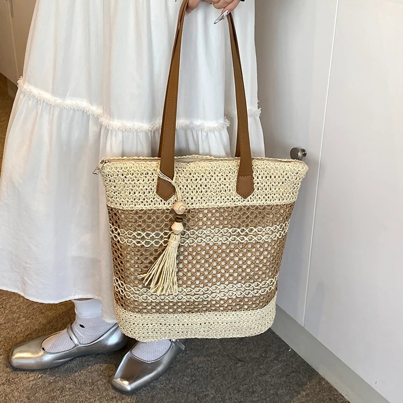 Victoria's Vogue Summer Straw Bags for Women High Quality Rattan Shoulder Bag Travel Handmade Woven Beach Handbags Female Large Capacity Totes
