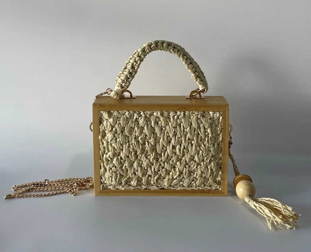 Victoria's Vogue 2023 Summer Beach Bamboo Tassel Straw Woven Bag Cross-body Single Shoulder Beach Handag Rattan Rope Square Chain Strap Box Victoria's Vogue 2023 Summer Beach Bamboo Tassel Straw Woven Bag Cross-body Single Shoulder Beach Handag Rattan Rope Square Chain Strap Box