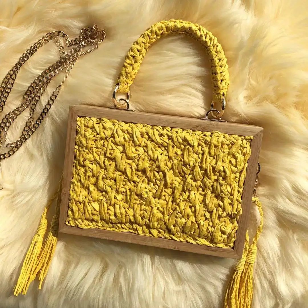 Victoria's Vogue 2023 Summer Beach Bamboo Tassel Straw Woven Bag Cross-body Single Shoulder Beach Handag Rattan Rope Square Chain Strap Box Victoria's Vogue 2023 Summer Beach Bamboo Tassel Straw Woven Bag Cross-body Single Shoulder Beach Handag Rattan Rope Square Chain Strap Box