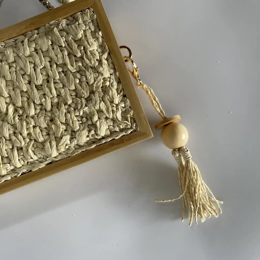 Victoria's Vogue 2023 Summer Beach Bamboo Tassel Straw Woven Bag Cross-body Single Shoulder Beach Handag Rattan Rope Square Chain Strap Box Victoria's Vogue 2023 Summer Beach Bamboo Tassel Straw Woven Bag Cross-body Single Shoulder Beach Handag Rattan Rope Square Chain Strap Box