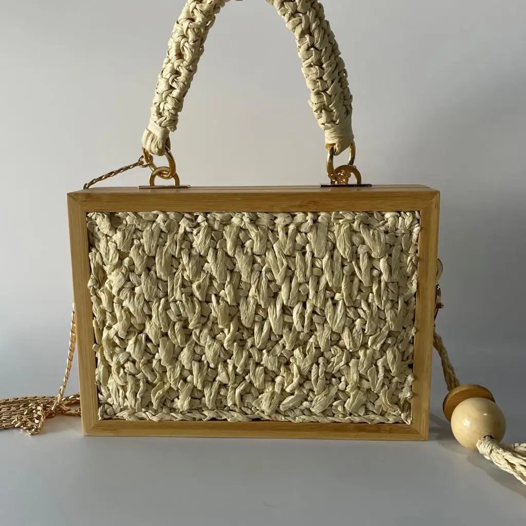 Victoria's Vogue 2023 Summer Beach Bamboo Tassel Straw Woven Bag Cross-body Single Shoulder Beach Handag Rattan Rope Square Chain Strap Box Victoria's Vogue 2023 Summer Beach Bamboo Tassel Straw Woven Bag Cross-body Single Shoulder Beach Handag Rattan Rope Square Chain Strap Box