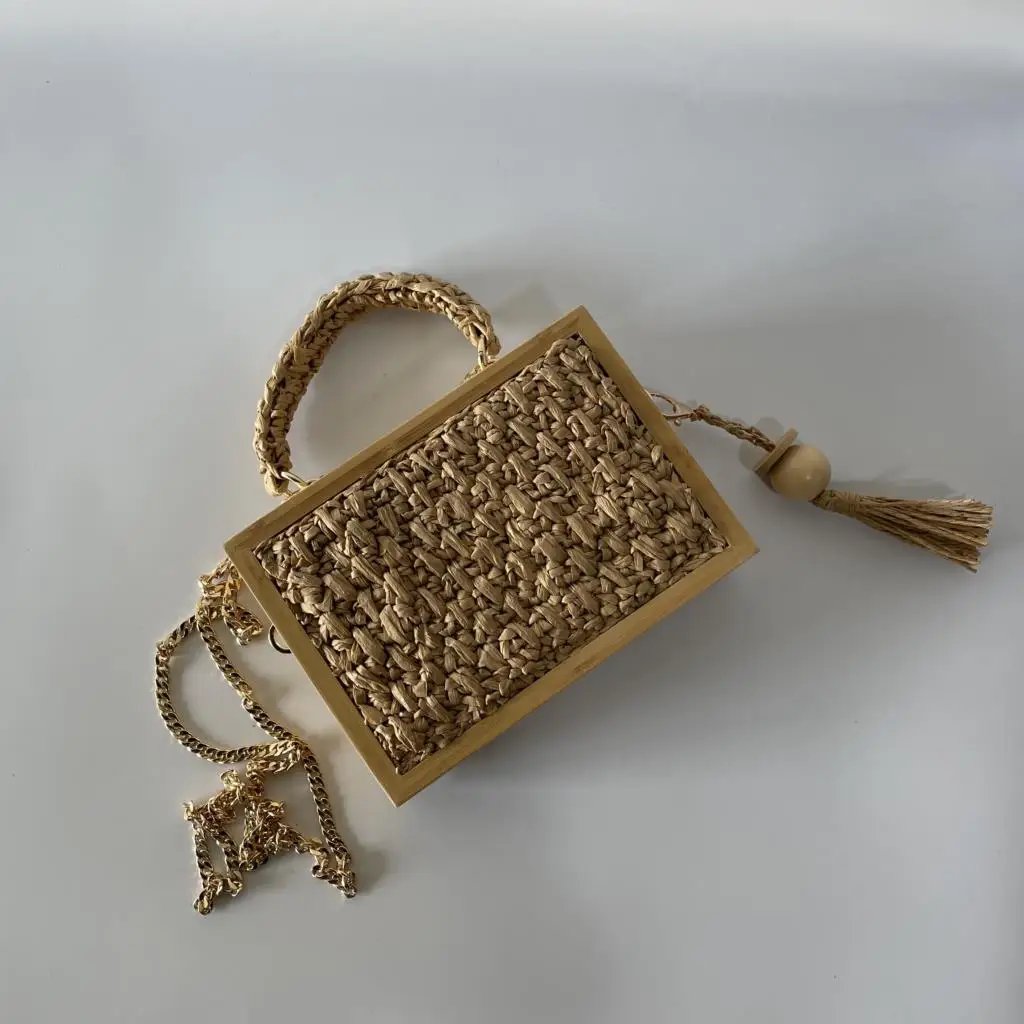 Victoria's Vogue 2023 Summer Beach Bamboo Tassel Straw Woven Bag Cross-body Single Shoulder Beach Handag Rattan Rope Square Chain Strap Box Victoria's Vogue 2023 Summer Beach Bamboo Tassel Straw Woven Bag Cross-body Single Shoulder Beach Handag Rattan Rope Square Chain Strap Box