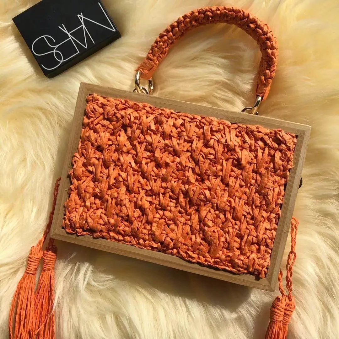 Victoria's Vogue 2023 Summer Beach Bamboo Tassel Straw Woven Bag Cross-body Single Shoulder Beach Handag Rattan Rope Square Chain Strap Box Victoria's Vogue 2023 Summer Beach Bamboo Tassel Straw Woven Bag Cross-body Single Shoulder Beach Handag Rattan Rope Square Chain Strap Box
