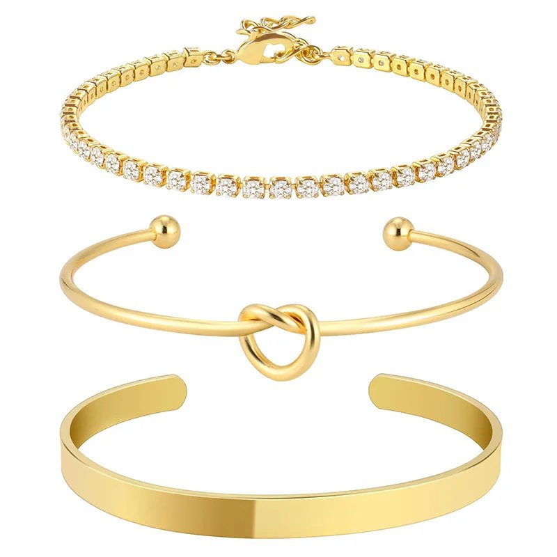 Victoria's Vogue 3pcs Stainless Steel Gold Plated Bracelets for Women Adjustable Jewelry Gifts Luxury Zircon Chain Bangles Jewelry Accessories Victoria's Vogue 3pcs Stainless Steel Gold Plated Bracelets for Women Adjustable Jewelry Gifts Luxury Zircon Chain Bangles Jewelry Accessories