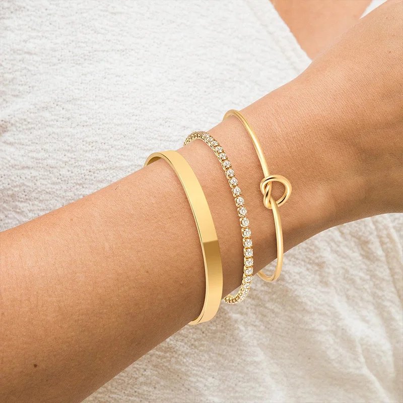Victoria's Vogue 3pcs Stainless Steel Gold Plated Bracelets for Women Adjustable Jewelry Gifts Luxury Zircon Chain Bangles Jewelry Accessories Victoria's Vogue 3pcs Stainless Steel Gold Plated Bracelets for Women Adjustable Jewelry Gifts Luxury Zircon Chain Bangles Jewelry Accessories