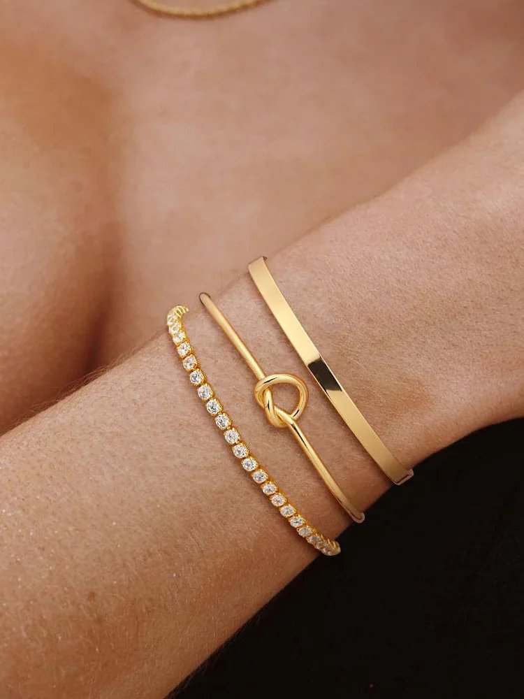 Victoria's Vogue 3pcs Stainless Steel Gold Plated Bracelets for Women Adjustable Jewelry Gifts Luxury Zircon Chain Bangles Jewelry Accessories Victoria's Vogue 3pcs Stainless Steel Gold Plated Bracelets for Women Adjustable Jewelry Gifts Luxury Zircon Chain Bangles Jewelry Accessories