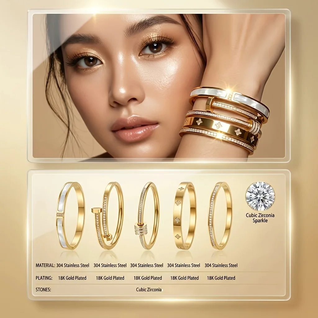 Victoria's Vogue 304 Stainless Steel CZ Bangle Bracelet for Women Gold Color Pave Zircon Stackable Bracelet Luxury Fashion Jewelry Gift