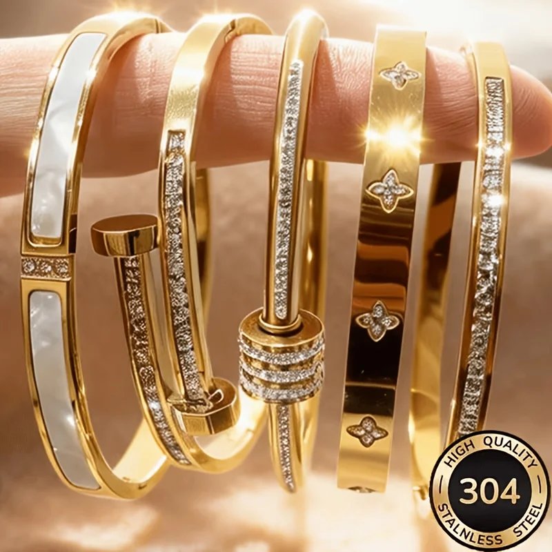 Victoria's Vogue 304 Stainless Steel CZ Bangle Bracelet for Women Gold Color Pave Zircon Stackable Bracelet Luxury Fashion Jewelry Gift