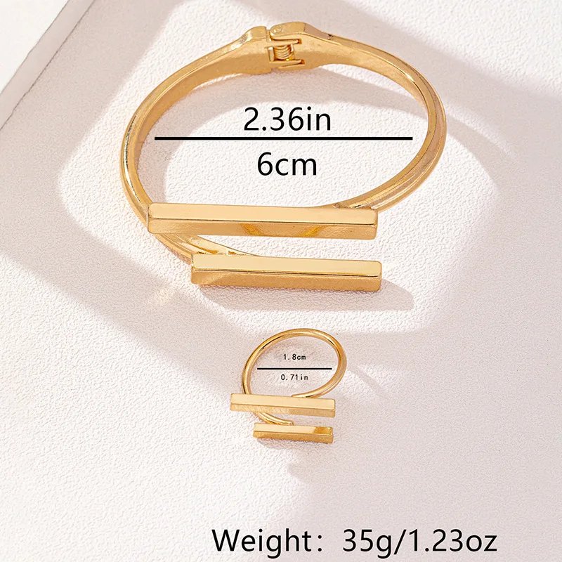 Victoria's Vogue 2pcs New Fashion Simple Design Geometric Open Bracelet Ring Set, Women's Personalized Trend Holiday Party Accessories Gifts