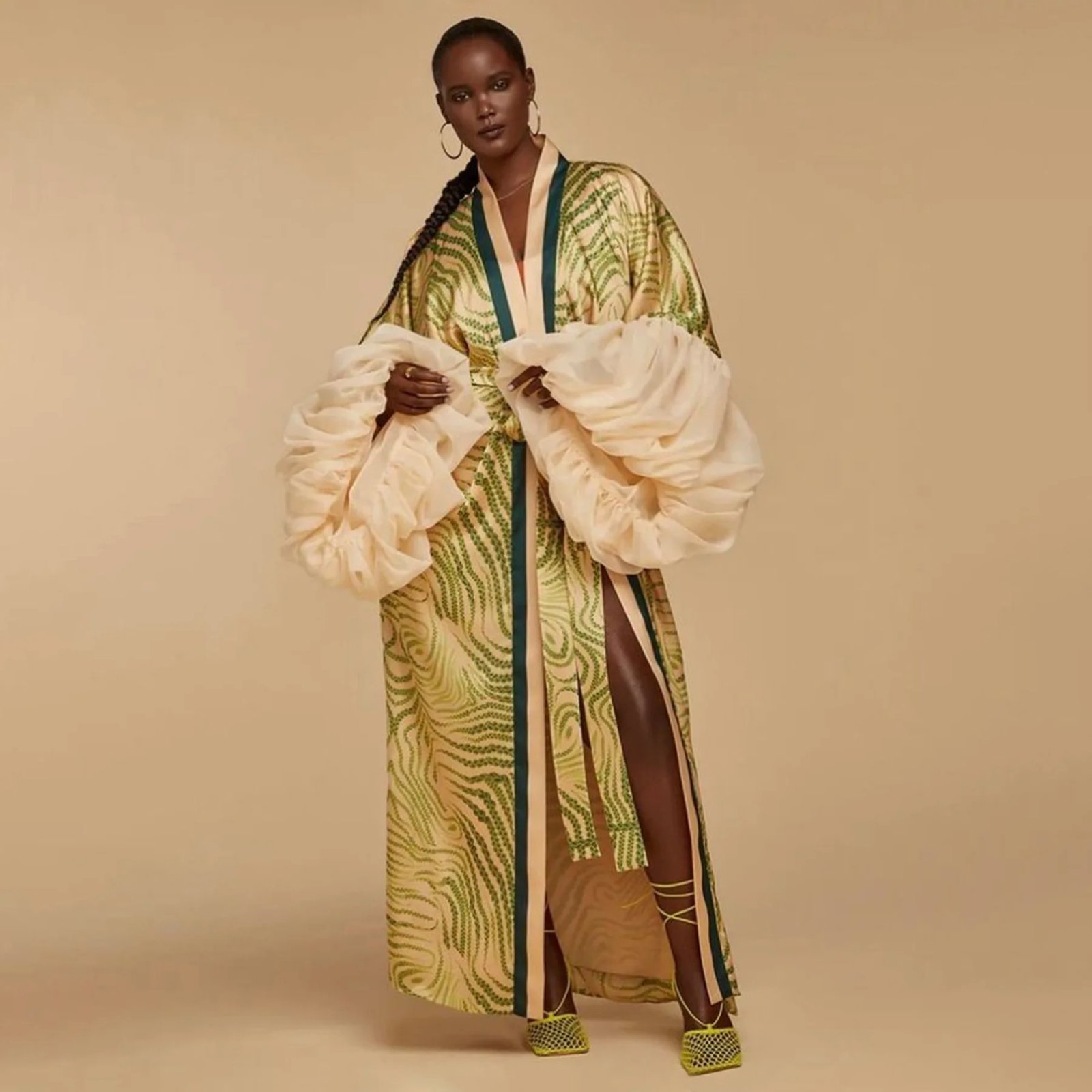 Victoria's Vogue African Female Ordinary Kaftan Robe Fashion Loose Puff Sleeves Bold Print Colorblock Boubou Gowns Causal Beach Party Occasions