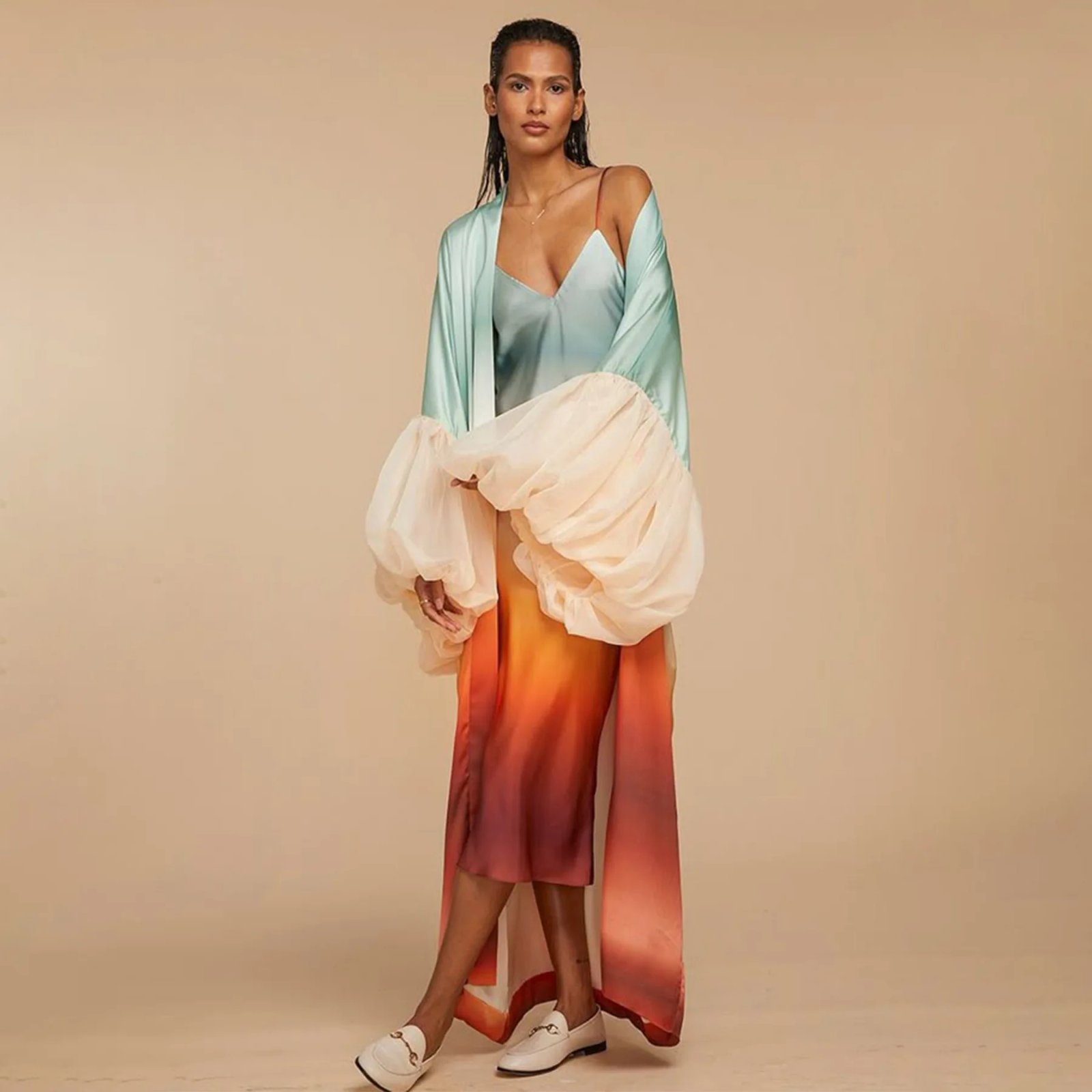 Victoria's Vogue African Female Ordinary Kaftan Robe Fashion Loose Puff Sleeves Bold Print Colorblock Boubou Gowns Causal Beach Party Occasions