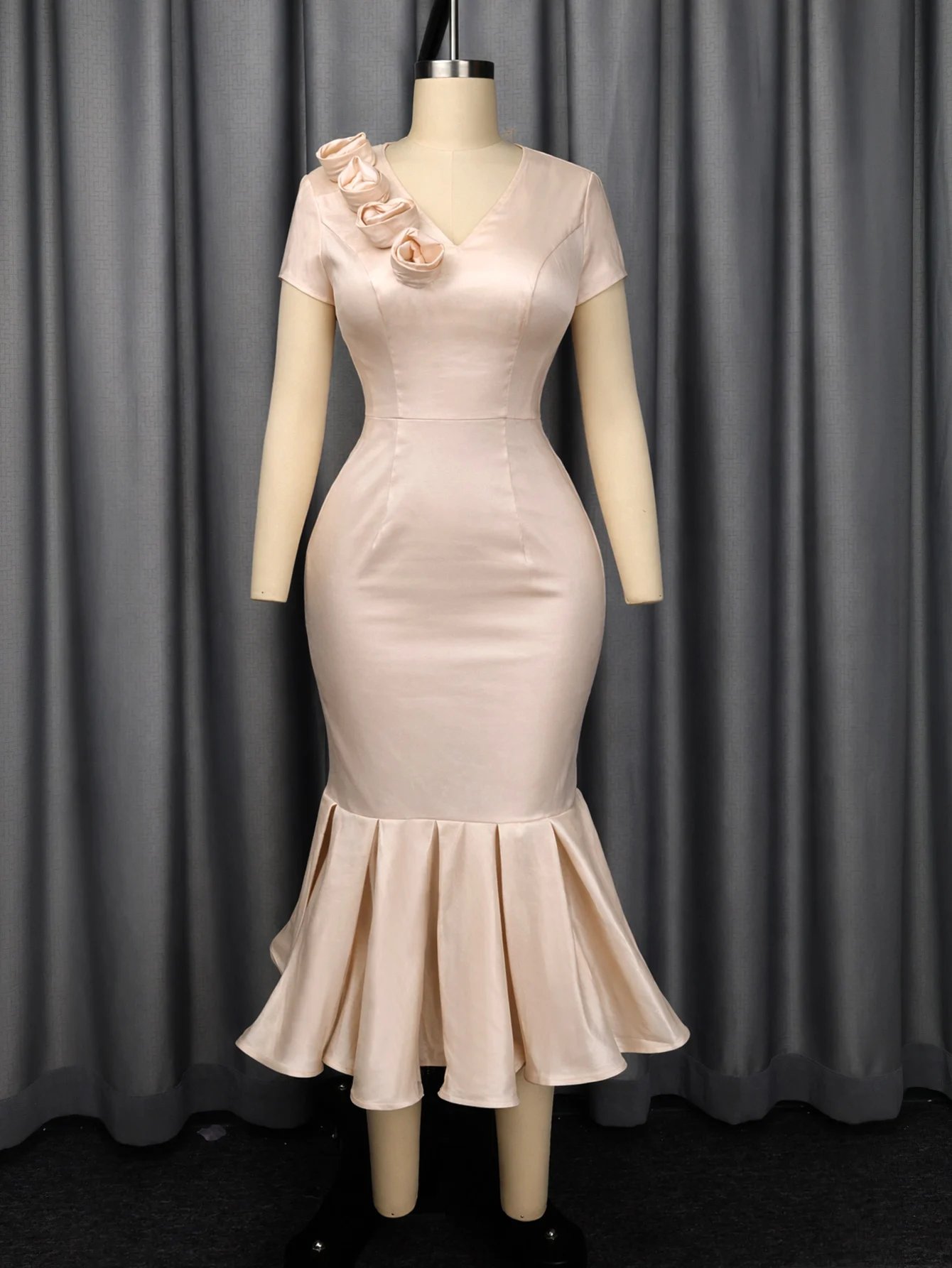 Victoria's Vogue Elegant Satin Mermaid Dress for Women V Neck Shorts Sleeves 3D Flower Shiny Package Hip Weddings Church Formal Events Gowns Victoria's Vogue Elegant Satin Mermaid Dress for Women V Neck Shorts Sleeves 3D Flower Shiny Package Hip Weddings Church Formal Events Gowns