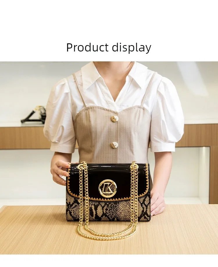 Victoria's Vogue r Direct Sale Fashion Versatile High-End Snake Print Glossy Leather Single Shoulder Crossbody Chain Bag