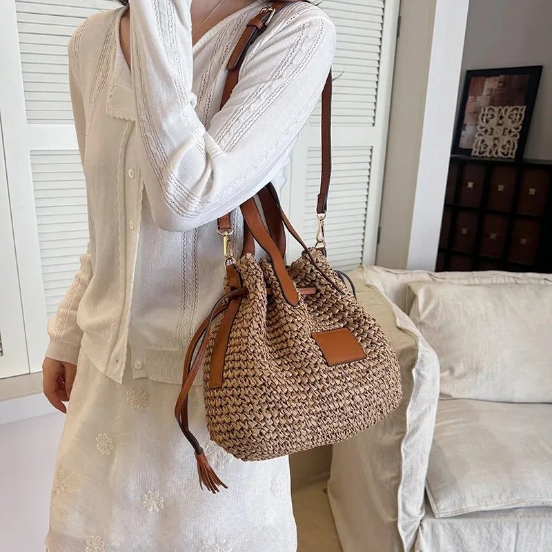 Victoria'S Vogue Fashion Large Capacity Straw Women's Shoulder Bags Designer Straw Handbag Summer Handmade Woven Bucket Tote Bag Beach Travel Bag Victoria'S Vogue Fashion Large Capacity Straw Women's Shoulder Bags Designer Straw Handbag Summer Handmade Woven Bucket Tote Bag Beach Travel Bag