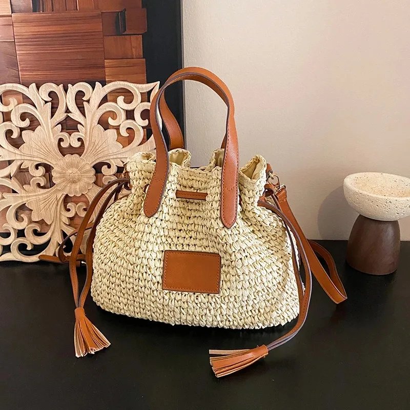Victoria'S Vogue Fashion Large Capacity Straw Women's Shoulder Bags Designer Straw Handbag Summer Handmade Woven Bucket Tote Bag Beach Travel Bag Victoria'S Vogue Fashion Large Capacity Straw Women's Shoulder Bags Designer Straw Handbag Summer Handmade Woven Bucket Tote Bag Beach Travel Bag