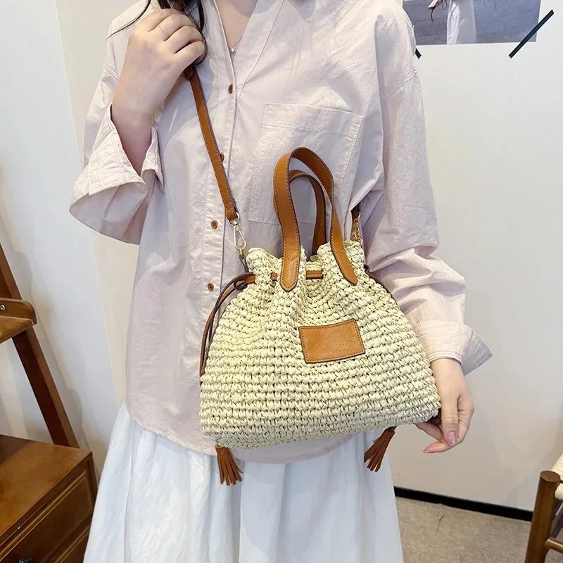 Victoria'S Vogue Fashion Large Capacity Straw Women's Shoulder Bags Designer Straw Handbag Summer Handmade Woven Bucket Tote Bag Beach Travel Bag Victoria'S Vogue Fashion Large Capacity Straw Women's Shoulder Bags Designer Straw Handbag Summer Handmade Woven Bucket Tote Bag Beach Travel Bag