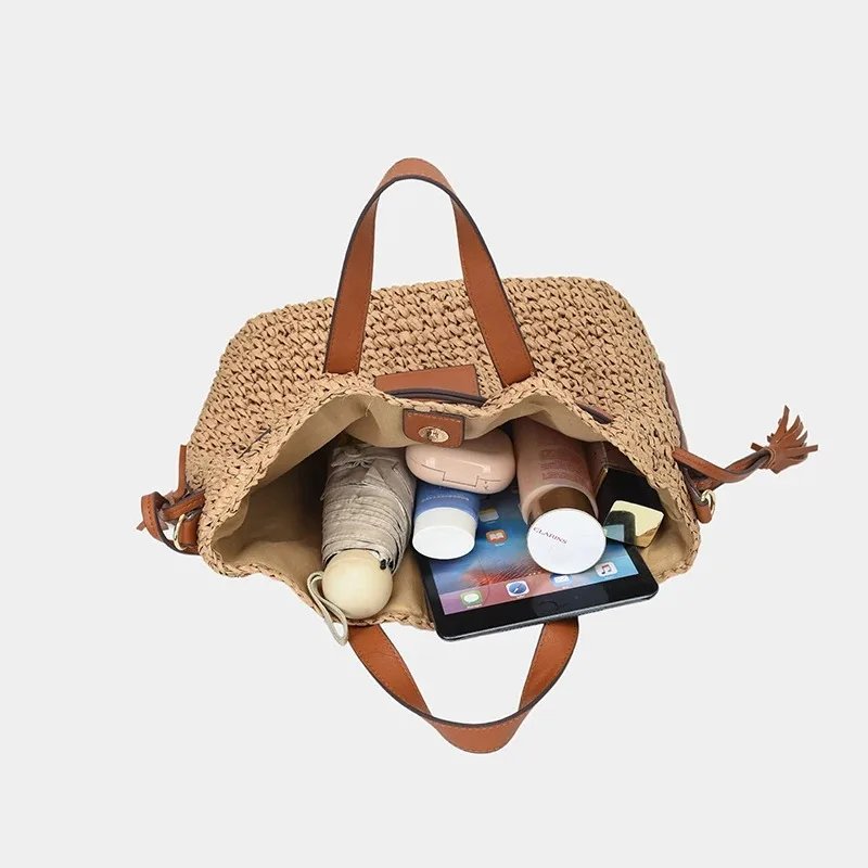 Victoria'S Vogue Fashion Large Capacity Straw Women's Shoulder Bags Designer Straw Handbag Summer Handmade Woven Bucket Tote Bag Beach Travel Bag Victoria'S Vogue Fashion Large Capacity Straw Women's Shoulder Bags Designer Straw Handbag Summer Handmade Woven Bucket Tote Bag Beach Travel Bag