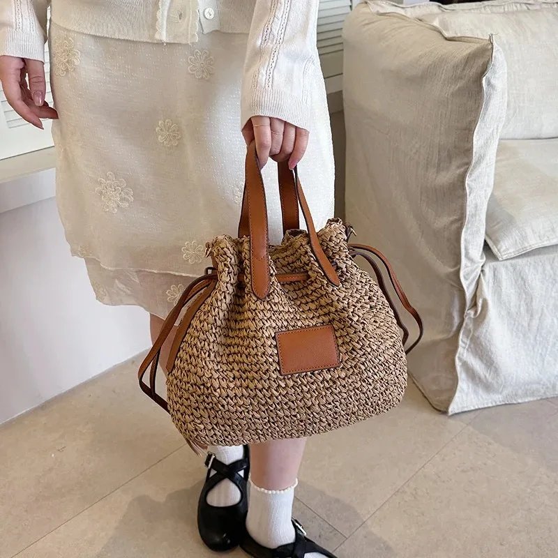 Victoria'S Vogue Fashion Large Capacity Straw Women's Shoulder Bags Designer Straw Handbag Summer Handmade Woven Bucket Tote Bag Beach Travel Bag Victoria'S Vogue Fashion Large Capacity Straw Women's Shoulder Bags Designer Straw Handbag Summer Handmade Woven Bucket Tote Bag Beach Travel Bag