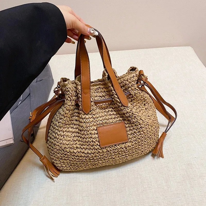 Victoria'S Vogue Fashion Large Capacity Straw Women's Shoulder Bags Designer Straw Handbag Summer Handmade Woven Bucket Tote Bag Beach Travel Bag Victoria'S Vogue Fashion Large Capacity Straw Women's Shoulder Bags Designer Straw Handbag Summer Handmade Woven Bucket Tote Bag Beach Travel Bag