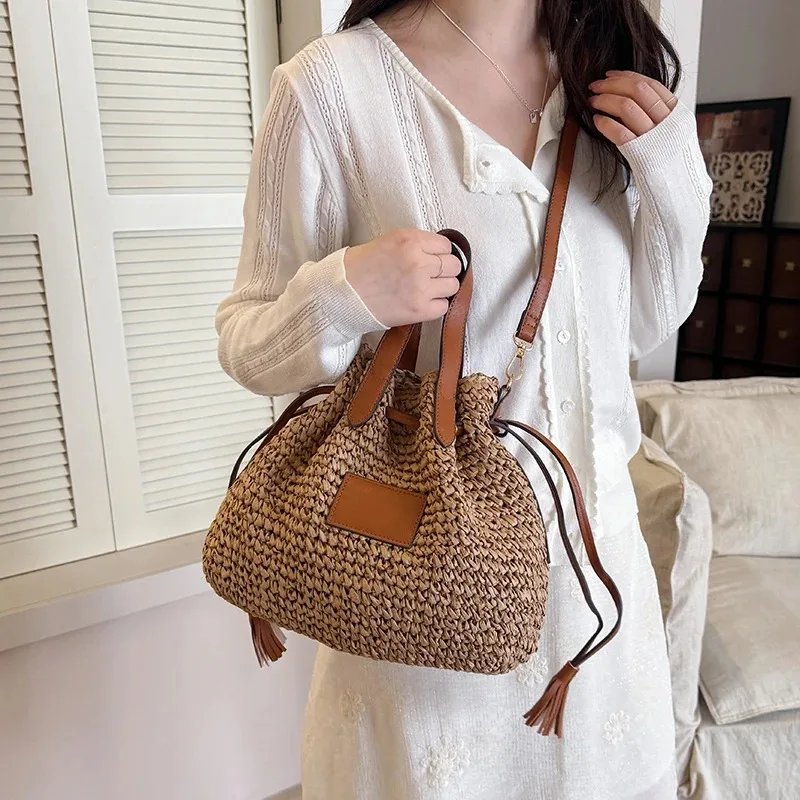 Victoria'S Vogue Fashion Large Capacity Straw Women's Shoulder Bags Designer Straw Handbag Summer Handmade Woven Bucket Tote Bag Beach Travel Bag Victoria'S Vogue Fashion Large Capacity Straw Women's Shoulder Bags Designer Straw Handbag Summer Handmade Woven Bucket Tote Bag Beach Travel Bag