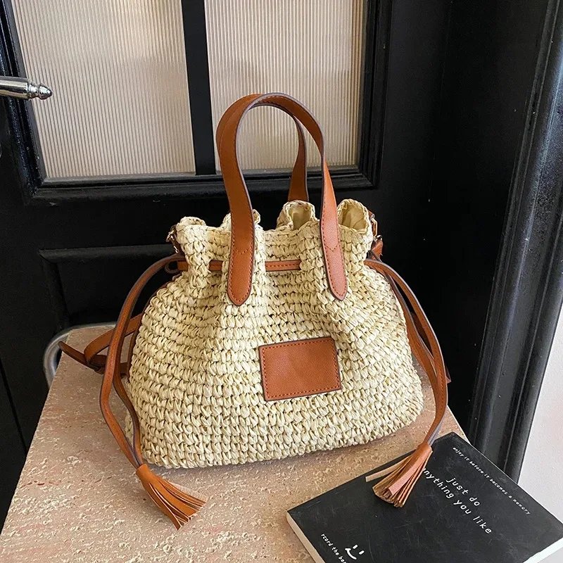 Victoria'S Vogue Fashion Large Capacity Straw Women's Shoulder Bags Designer Straw Handbag Summer Handmade Woven Bucket Tote Bag Beach Travel Bag Victoria'S Vogue Fashion Large Capacity Straw Women's Shoulder Bags Designer Straw Handbag Summer Handmade Woven Bucket Tote Bag Beach Travel Bag