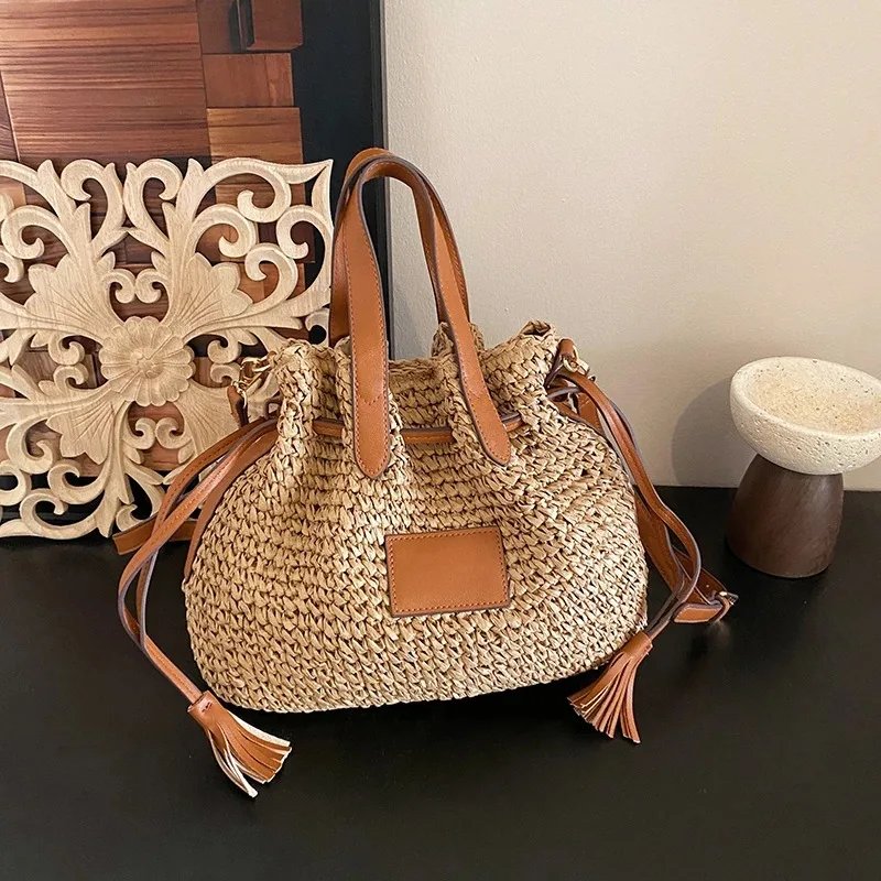 Victoria'S Vogue Fashion Large Capacity Straw Women's Shoulder Bags Designer Straw Handbag Summer Handmade Woven Bucket Tote Bag Beach Travel Bag Victoria'S Vogue Fashion Large Capacity Straw Women's Shoulder Bags Designer Straw Handbag Summer Handmade Woven Bucket Tote Bag Beach Travel Bag