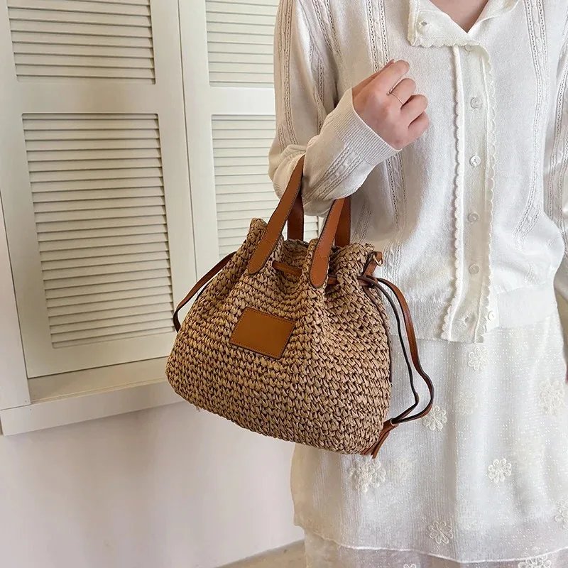 Victoria'S Vogue Fashion Large Capacity Straw Women's Shoulder Bags Designer Straw Handbag Summer Handmade Woven Bucket Tote Bag Beach Travel Bag Victoria'S Vogue Fashion Large Capacity Straw Women's Shoulder Bags Designer Straw Handbag Summer Handmade Woven Bucket Tote Bag Beach Travel Bag