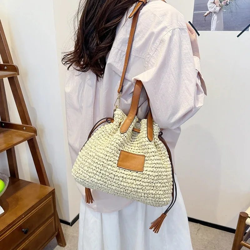 Victoria'S Vogue Fashion Large Capacity Straw Women's Shoulder Bags Designer Straw Handbag Summer Handmade Woven Bucket Tote Bag Beach Travel Bag Victoria'S Vogue Fashion Large Capacity Straw Women's Shoulder Bags Designer Straw Handbag Summer Handmade Woven Bucket Tote Bag Beach Travel Bag